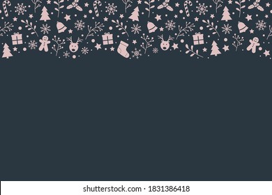 Diseño de fondo navideño con espacio de copias y decoraciones. Tarjeta de Navidad. Vector