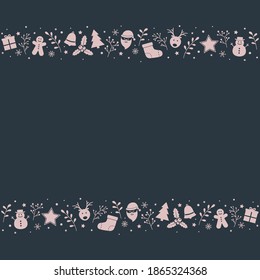 Diseño de fondo navideño con espacio de copias y decoraciones. Tarjeta de Navidad. Vector