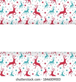 Diseño de fondo navideño con marco. Renos y estrellas. Vector