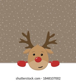 Design of Christmas background with funny reindeer. Vector
