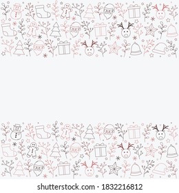 Design of Christmas background with ornaments. Empty Xmas card. Vector