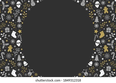 Design of Christmas background with ornaments. Empty Xmas card. Vector
