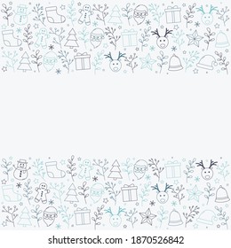 Design des Weihnachtshintergrunds mit Ziergegenständen. Leere Weihnachtskarte. Vektorgrafik
