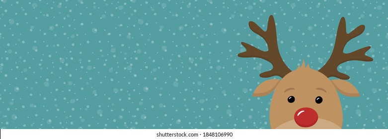 Design of Christmas banner with funny reindeer. Vector