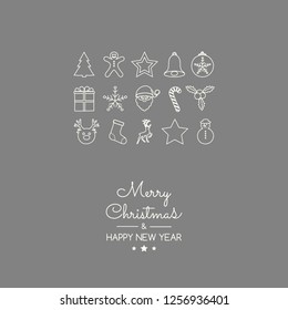 Design of Christmas banner with wishes and hand drawn ornaments. Vector.