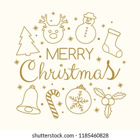 Design of Christmas calligraphy with decorations. Vector.