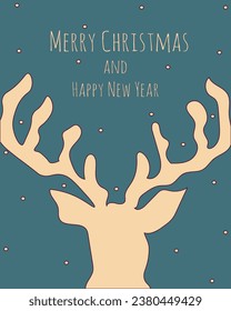 Design Christmas card cover in trendy Retro doodle style. Hand drawing Design xmas poster, banner, card template with reindeer and snowflake circle. Celebration Vector illustration.