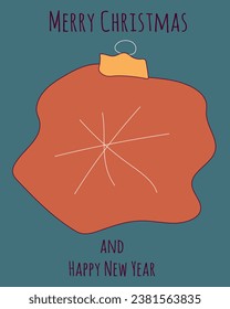 Design Christmas card cover in trendy Retro doodle style. Hand drawing Design xmas poster, banner, card template with ball. Celebration Vector illustration.