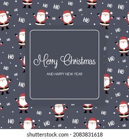 Design of a Christmas card with happy Santa Claus and wishes. Vector