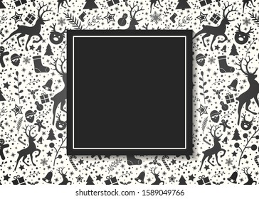 Design of Christmas card layout with wishes and ornaments. Vector.