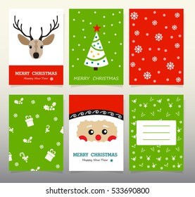 Design Christmas Cards 2017 Christmas tree Santa and deer. Symbols of the new year.