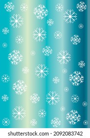 Design with Christmas decorations, white snowflakes on a blue background.