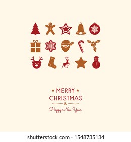 Design of Christmas greeting card with with beautiful decorations. Vector.