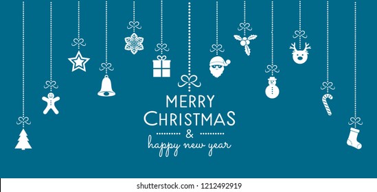 Design of Christmas greeting card with decorations in retro style. Vector.