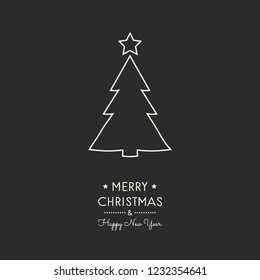 Design of Christmas greeting card with with hand drawn tree. Vector.