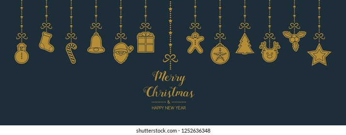 Design of Christmas greeting card with with hand drawn decorations. Vector.