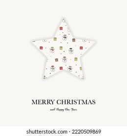 Design of Christmas greeting card with star and snowmen. Vector