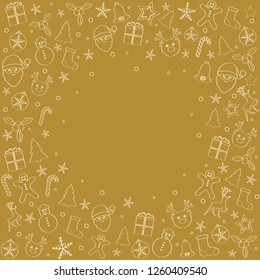 Design of Christmas greeting card template with with wreath and decorations. Vector.