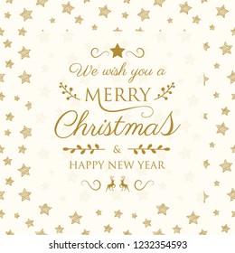 Design of Christmas greeting card with vinatge ornaments. Vector.