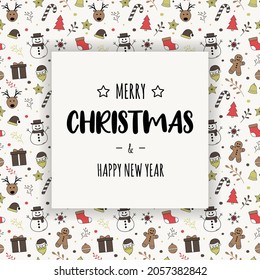 Design of Christmas greeting card with Xmas icons. Vector