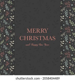 Design of Christmas greeting card with Xmas branches. Vector