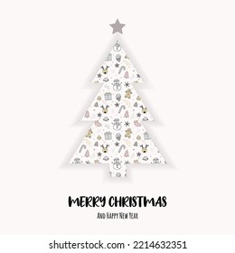 Design of Christmas greeting card with Xmas icons. Vector