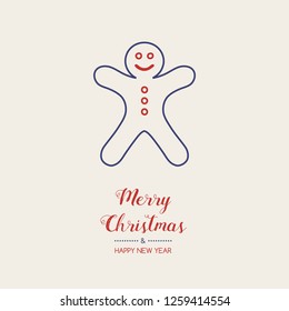 Design of Christmas postcard with wishes and gingerbread cookie. Vector.