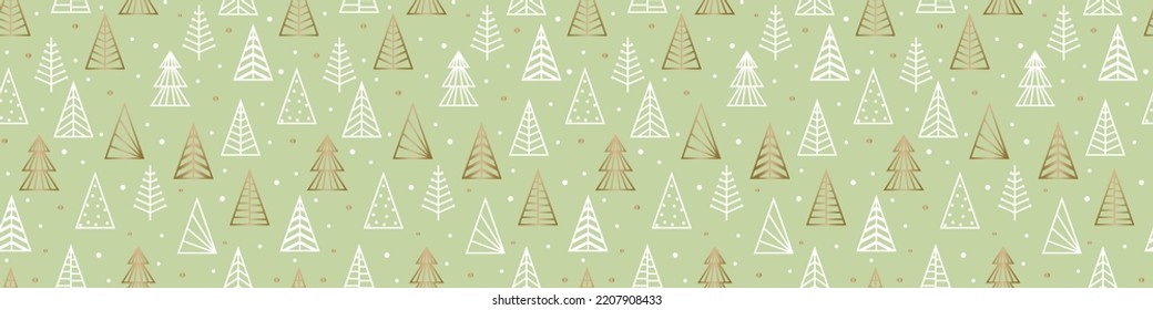 Design of Christmas texture with decorative trees. Panoramic header. Vector illustration