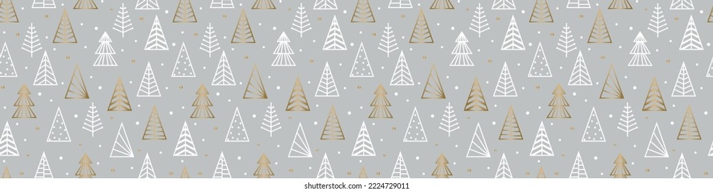 Design of Christmas texture with decorative trees. Panoramic header. Vector illustration