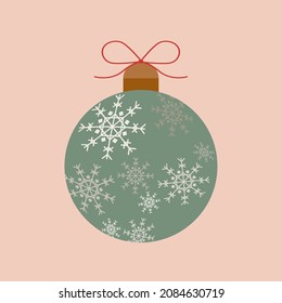 Design of Christmas toys for the tree. Flat vector design of new year decorations. White ball with multi-colored snowflakes.