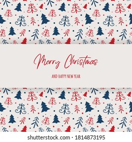 Design of Christmas trees with wishes. Xmas greeting card. Vector