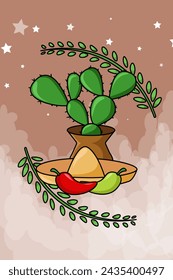 Design Cinco de Mayo Cactus Jalapeno Sombrero Cartoon Illustration