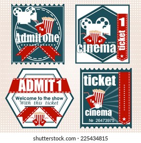 Design of cinema on a bright background, a vector illustration. Tickets Vectors 