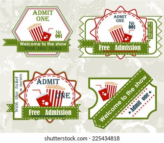 Design of cinema on a bright background, a vector illustration. Tickets Vectors 