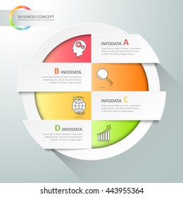 Design circle infographic 4 options,  Business concept infographic can be used for workflow layout, diagram, number options, milestones project.