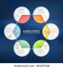 Design circle infographic 6 options,  Business concept infographic can be used for workflow layout, diagram, number options, milestones project.