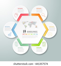 Design circle infographic 6 options,  Business concept infographic can be used for workflow layout, diagram, number options, milestones project.