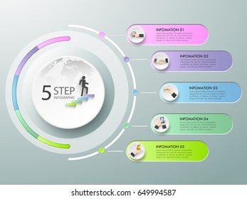 Design circle infographic template 5 options. can be used for workflow layout, diagram, number options, timeline, steps, demo infographic