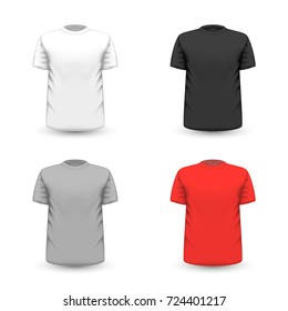 Design a classic t-shirt. Vector illustration. Realistic graphics, mesh effect. Layout clothes, empty mock up for design. Fashion and Style.