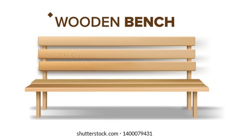 Design Classical Handicraft Wooden Bench Vector. Relaxation Yellow Bench Decoration Element Of Patio, Garden And Park. Exterior Comfortable Furniture For Rest Realistic 3d Illustration