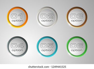 Design clean 6 round buttons number banners template/graphic or website layout six buttons business presentation. Vector illustration.