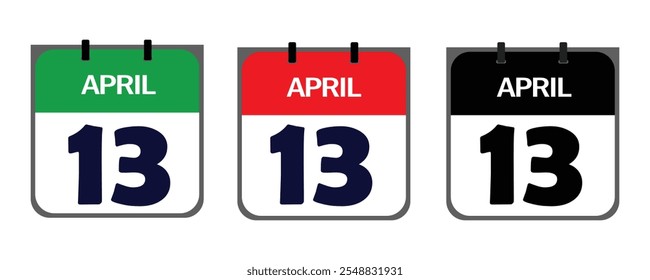 Design a clean, minimalistic icon representing 13th April in vector illustrator for marketing purposes on event posters, appointment cards, or digital platforms like social media.