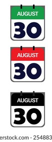 Design a clean, minimalistic icon representing 30th august in vector illustrator for marketing purposes on event posters, appointment cards, or digital platforms like social media.