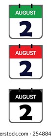 Crie um ícone limpo e minimalista representando o 2 de agosto no ilustrador vetorial para fins de marketing em cartazes de eventos, cartões de visita ou plataformas digitais como as mídias sociais.