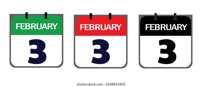 Design a clean, minimalistic icon representing 3rd February in vector illustrator for marketing purposes on event posters, appointment cards, or digital platforms like social media.