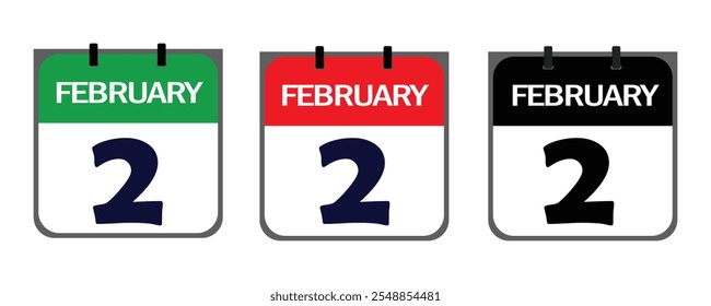 Projete um ícone limpo e minimalista representando o 2 de fevereiro no ilustrador vetorial para fins de marketing em cartazes de eventos, cartões de compromisso ou plataformas digitais como mídias sociais.