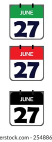 Design a clean, minimalistic icon representing 27th June in vector illustrator for marketing purposes on event posters, appointment cards, or digital platforms like social media.