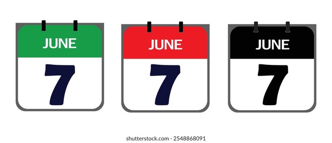 Design a clean, minimalistic icon representing 7th June in vector illustrator for marketing purposes on event posters, appointment cards, or digital platforms like social media.