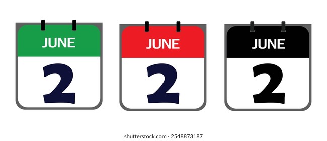 Design a clean, minimalistic icon representing 2nd June in vector illustrator for marketing purposes on event posters, appointment cards, or digital platforms like social media.