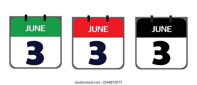 Design a clean, minimalistic icon representing 3rd June in vector illustrator for marketing purposes on event posters, appointment cards, or digital platforms like social media.